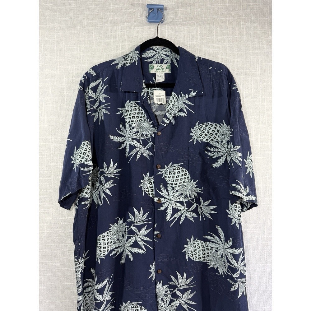 Two Palms Hawaiian Shirt Men's XL Blue Button Up Short Sleeve Cotton Pineapple